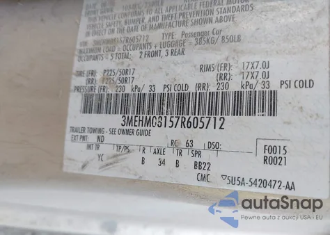 2007 Mercury Milan V6 Premier из США, поврежденный, VIN 3MEHM08157R605712